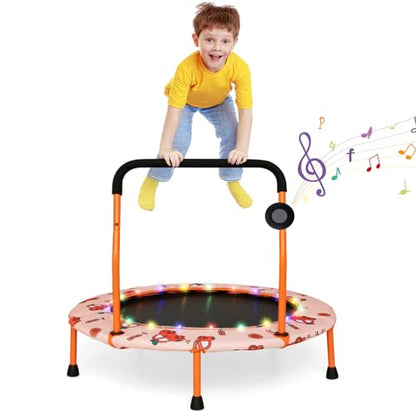 Goplus 36" Mini Trampoline for Kids, Toddler Trampoline with LED Lights, Bluetooth Speaker, Removable Handle, Safe Padded Cover, Indoor Outdoor Small Rebounder for Child Boys Girls