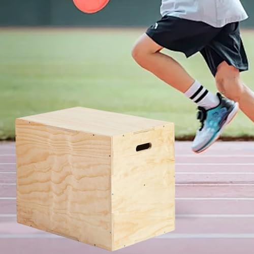 misppro Wooden Plyo Box 3 in 1 Plyometric Jump Box for Fitness Workout Squats Dips Multipurpose Training Equipment- 12x14x16inch