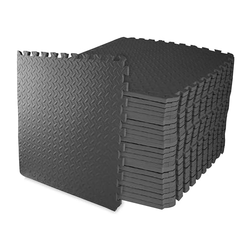 BalanceFrom 2-Pack 24-Count 24x24x0.75 Inch EVA Interlocking Foam Exercise Tile Mat, Black – Non-Slip Puzzle Flooring for Home Gym, Fitness Studio, or Playroom