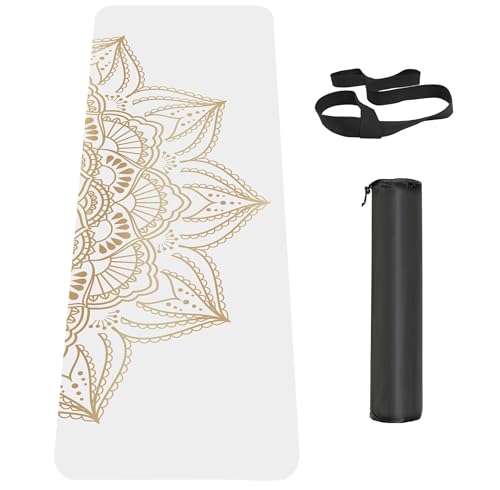 Non Slip Yoga Mat TPE Workout Mat for Men Women, Thick Workout Mat with Carrying Strap, Fitness Mats for Exercise, Yoga, Fitness, Pilates, Floor Workouts (72" x 24" x 6mm) - color: White flower