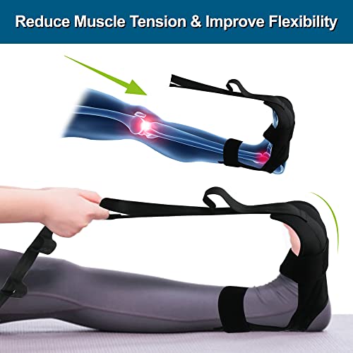 Foot Stretcher Belt, Foot Stretcher Stretch Strap for Plantar Fasciitis, Heel Spurs, Foot Drop, Achilles Tendonitis & Hamstring. Yoga Foot & Leg Stretch Strap (Black)