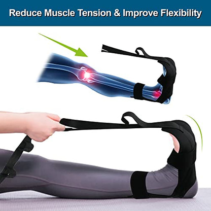 Foot Stretcher Belt, Foot Stretcher Stretch Strap for Plantar Fasciitis, Heel Spurs, Foot Drop, Achilles Tendonitis & Hamstring. Yoga Foot & Leg Stretch Strap (Black)