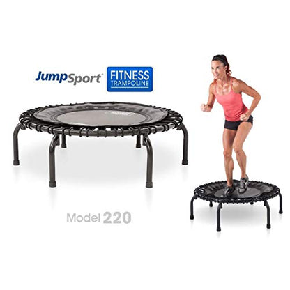 JumpSport 220 in Home Cardio Fitness Rebounder - Mini Trampoline with Handle Bar Accessory, Premium Bungees and Workout DVD