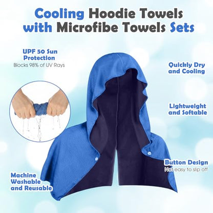 8 Pack Cooling Hooded Towel Set, 4 Cooling Towels for Neck and Face and 4 Flat Ice Towels Microfiber Soft Breathable for Hot Weather Gym, Sports, Yoga, Camping, Workout, Golf