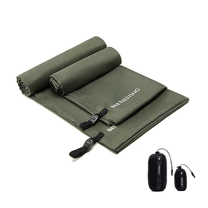 M&S Ultralight Quick Dry Towel - Microfiber Travel & Beach Towel, Compact Packable with Pocket, Ideal for Camping, Gym & Swimming (Olive drab, 2 Set) - color: Olive Drab, size: M&S