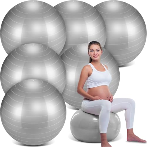 Hungdao 6 Pack Exercise Ball Bulk Inflatable Pregnancy & Workout Ball 22 Inch Heavy Duty Pilates Ball for Yoga Stretching Therapy Balance Physical Fitness - color: Gray