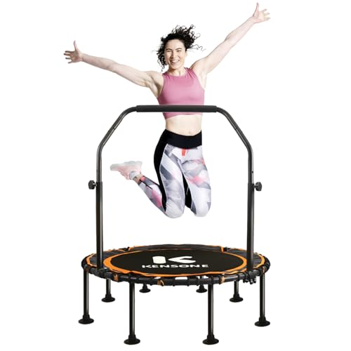 40/48" Foldable Rebounder Trampoline for Adults with Bungee, 450/550 LBS Quiet Indoor Mini Trampoline for Adults Fitness, Gym Workout, Home Exercise - color: Orange, size: 48" U-Bar