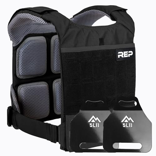 REP Fitness Strata Weight Vest, 2 Removable Plate Options for Unisex, Men & Women, Wearable, Weighted for Strength Training, Muscle Building, CrossFit, Running, Gym Exercise, Adjustable Sizing - color: Black, size: Vest with Plates (12.3 lb Total | (2) 5