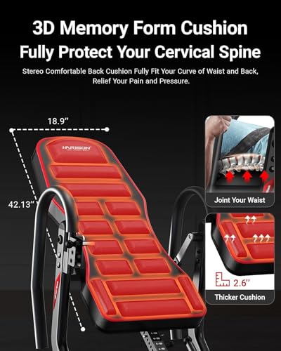 Inversion Table for Back Pain Relief - Decompression Back Stretcher, 350LBS Capacity Strength Training Inversion Equipment, Decompression Table with Safe Belt & Comfortable Ankle Holders
