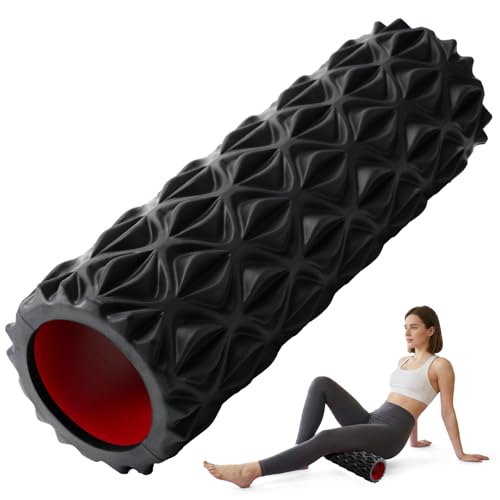 Foam Roller for Deep Tissue Massager, 15" High Density Diamond-Shaped Texture, Myofascial Release, Deep Tissue Muscle Massage Trigger Point Release Back Roller for Fitness (Black)