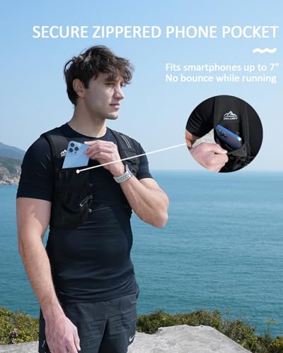 Running Vest for Women Men, USA Original Patent, Adjustable Chest Straps Running Hydration Vest with 500ml Soft Flask, Lightweight Reflective Hydration Backpack for Marathon
