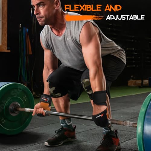 Workout Gloves, Heavy Duty Cowhide Padded Weight Lifting Gloves with Wrist Support, Full Palm Protection & Silicone Grips Gym for Weightlifting, Deadlifts, Exercise