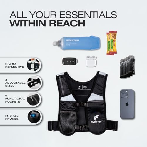 Running Phone Holder Vest with 500ml/17oz Water Bottle | Reflective Hydration Vest | Adjustable | Light | 6 Pockets for Running Accessories | Unisex
