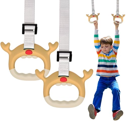 Gymnastics Rings, Professional Children Trapeze Bar Pull Up Rings, Playground and Home Exercise Gym Equipment, Children's Adjustable Strap Strength Training Rings - color: Brown - 1M Strap