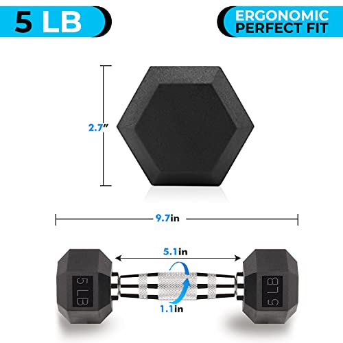 Hex Dumbbells 5,10,15,20,25,30,40 LB Exercise & Fitness Weights Dumbbell For Women & Men Free Weights Rubber Coated cast Iron Set