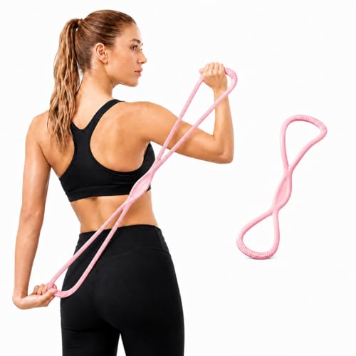 Figure 8 Resistance Bands with Handles, 2 Pack 15/25 LB Silicone Exercise Bands for Arms, Shoulders, Back & Legs, Stretch Bands for Women Men, Pilates Yoga Home Workout - color: PINK