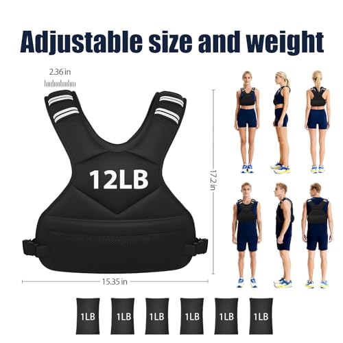 Ragebby Adjustable Weighted Vest for Women Men, 4-10lb/12-18lb/ Vest with 6 Ironsand Weights, Weight Vest with Reflective Strip for Running, Walking, Exercise, Strength Training - size: 12-18LB