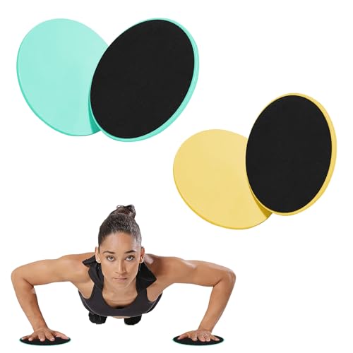 17.5cm/6.89In Round Core Sliders for Working Out,Set of 4 Exercise Core Pilates Sliders,Floor Foot Slider for Exercise 2 Color - color: yellow+green