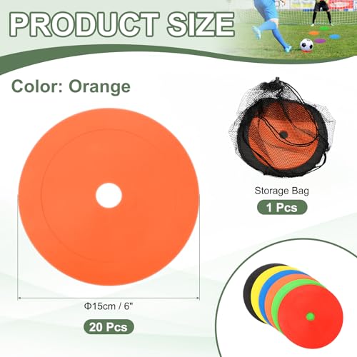 Flat Cones Spot Markers, Non-Slip Spot Marker Agility Dot Soccer Cones with Drawstring Bags - color: Orange