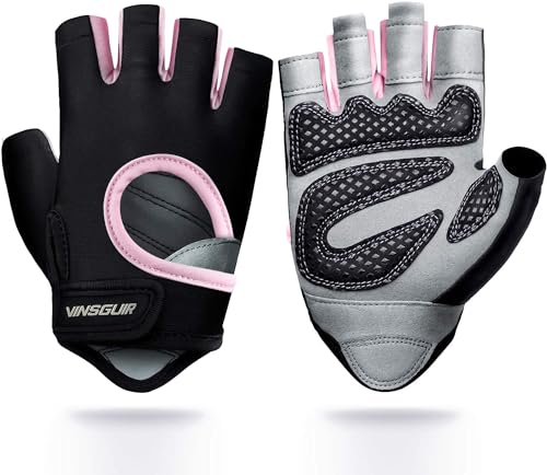 VINSGUIR Workout Gloves for Men and Women, Weight Lifting Gloves with Excellent Grip, Lightweight Gym Gloves for Weightlifting, Cycling, Exercise, Crosstraining, Pull ups, Fitness, Climbing and Rowing - color: Black-pink, size: Medium