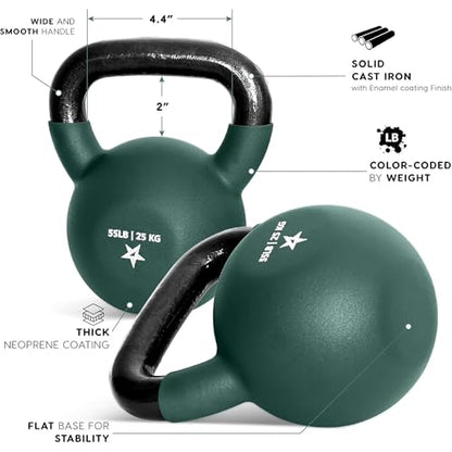 Yes4All Kettlebell, 5-65 LB Neoprene Coated Cast Iron Kettlebells, Wide Grip Handle & Flat Bottom for Swings, Squats, Deadlifts, Push Ups & Full Body Training at Home Gym - Single & Set - color: M. 55LB - Dark Blue, style: A. Single