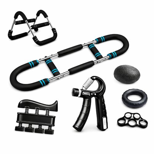 Twister Arm Trainer & Hand Grip Strengthener Set 6-in-1 - Adjustable Forearm Trainer, Chest Expander, Finger Exerciser - Upper Body Workout Equipment for Home Strength Training