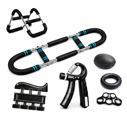 Twister Arm Trainer & Hand Grip Strengthener Set 6-in-1 - Adjustable Forearm Trainer, Chest Expander, Finger Exerciser - Upper Body Workout Equipment for Home Strength Training
