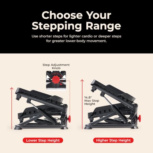 Sunny Health & Fitness Twist Stair Stepper with Resistance Bands - color: Black Onyx