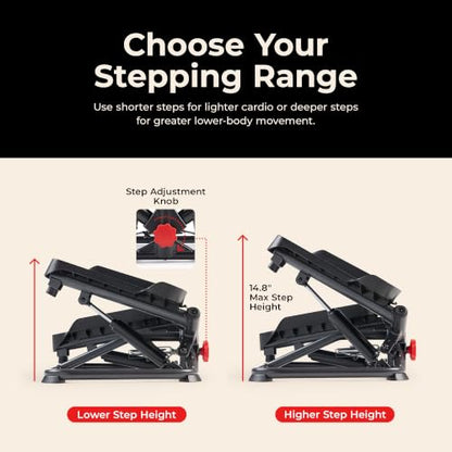 Sunny Health & Fitness Twist Stair Stepper with Resistance Bands - color: Black Onyx