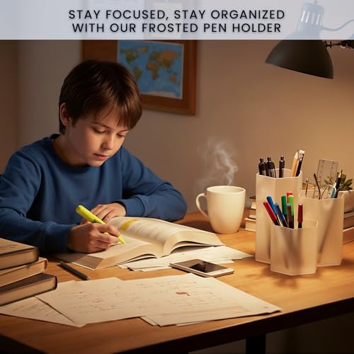 Clear Pencil Holder for Desk | 3 Compartment Organizer Desk Cute Pen Holder | Hexagonal Shape Pencil Cups for Classroom, Offices, Teacher Desks | Multipurpose Make up Organizers and Storage Accessory - style: Style F