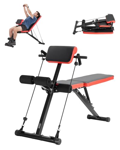 VEVOR Multi-Functional Weight Bench for Full Body Workout, Roman Chair Hyperextension Bench, Adjustable & Foldable Equipment for Back Arm Core Ab Workout, Sit Up Exercise Machine for Home Gym