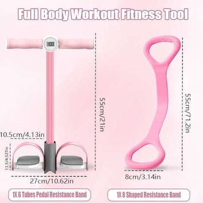 Upgrade 6-Tubes Pedal Resistance Band with Handle, Elastic Pull Rope Fitness with 8 Shaped Resistance Band, Multifunction Tension Rope for Abdomen Waist Arm Leg Training, Home Gym Exercise Equipment