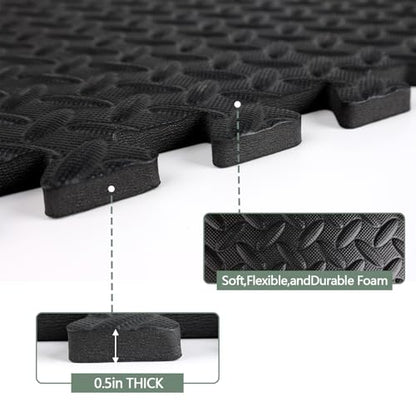 48 Sq Ft (12 Tiles) Interlocking Gym Mats, EVA Foam Puzzle Exercise Tiles for Home Gym, Yoga, Kids Playroom, Non-Slip Floor Protection - size: 48 Sq Ft (12 Tiles)
