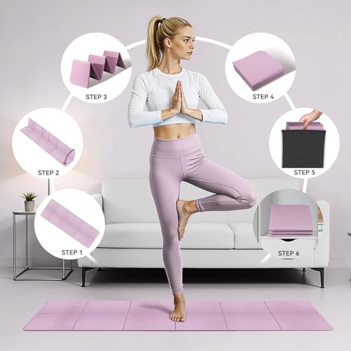 Foldable Yoga Mat Thick Non-Slip Exercise Mat - Packable Travel Fitness Mat with Carrying Bag for Yoga, Pilates, Workout, Home & Gym