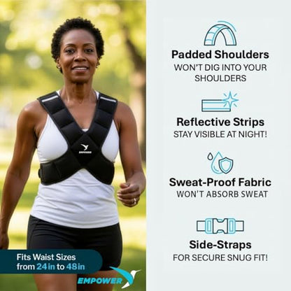 EMPOWER Weighted Vest for Women with Reflective Strips – Fixed 8lbs, Adjustable 4-10lbs (4 in1) or Adjustable10-16lbs (4 in 1), Strengthen Muscles, Boost Bone Health, and Burn More Calories for Workout - Rucking Vest - style: 8lb Vest