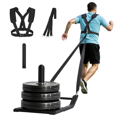 VEVOR Football Sleds and Chutes, Weight Sled, Football Training Pull Push Running Sled, Fitness Workout Sled Push Gym Equipment, Adjustable Height Handle, Compatible 1/2 in Weight Plates - style: Dragging