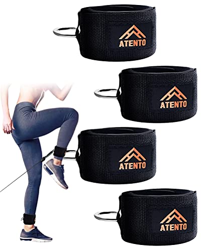 ATENTO 2 Pairs Ankle Strap for Cable Machine, Comfortable Padded Ankle Wrist Cuffs for Kickbacks, Gym, Glutes Workout & Lower Exercises, Adjustable & Breathable Ankle Straps for Women & Men