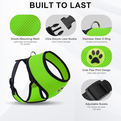 BINGPET Small Dog Harness, No Pull Step-in Puppy Pet Vest, Green - color: Green, size: XS (NECK: 10", CHEST: 10"-14")