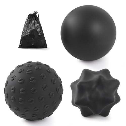 Silicone Massage Balls Set for Myofascial Release,Yoga Deep Tissue,Trigger Point Therapy & Foot Plantar Fasciitis,Muscle Soreness Massager Ball (3 Pack,Black)