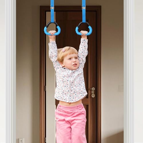 Homoyoyo Gymnastics Rings Set 2 Pairs with Adjustable Straps, Blue and Red Gym Rings for ’s Physical Coordination and Strength Training, Home Fitness Equipment for Boys