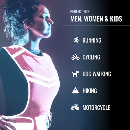 Reflective Running Vest with Pocket & 2 Bands with High visibility for Night Running, Walking & Cycling - color: Pink, size: Small