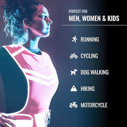 Reflective Running Vest with Pocket & 2 Bands with High visibility for Night Running, Walking & Cycling - color: Pink, size: Small