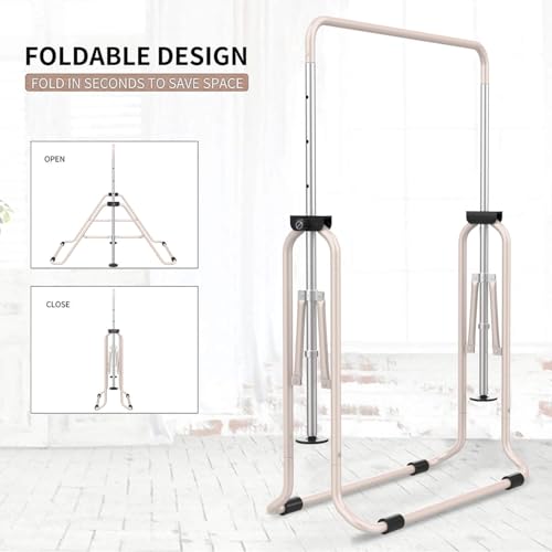 Expandable Gymnastics Bars, Adjustable Height Gymnastic Horizontal Bars, Children Folding Training Bar for Kids - color: Beige