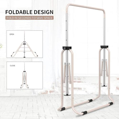 Expandable Gymnastics Bars, Adjustable Height Gymnastic Horizontal Bars, Children Folding Training Bar for Kids - color: Beige