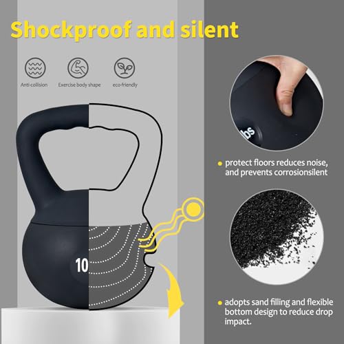 Soft Kettlebell Weights (5-30 lbs) - Iron Sand Filled for Home Gym, Strength Training & Fitness - Shock-Proof Design with Wide Non-Slip Handle - Dumbbell Alternative for Men & Women (Black, 10 LBS)