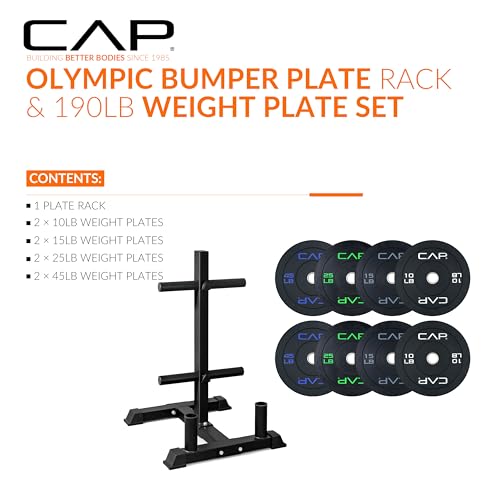 CAP 2-inch Olympic Bumper Plate Weight Set | 100-370 lbs | Multiple Colors | Storage Rack Optional