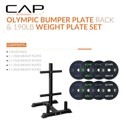 CAP 2-inch Olympic Bumper Plate Weight Set | 100-370 lbs | Multiple Colors | Storage Rack Optional