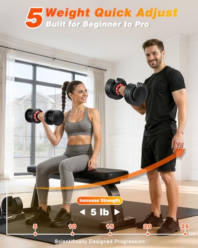 Rendpas Adjustable Dumbbells Set of 2, 5-in-1/10-in-1/16-in-1 Quick-Lock Hand Weights 25/55/80 lbs Pair, Anti-Slip Handle Free Weights Set for Home Gym Strength Training for Men Women