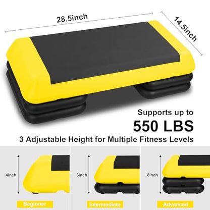 Exercise Workout Aerobic Step Platform Trainer, 28.5" Aerobic Stepper with 4"-6"-8" Adjustable Height Risers