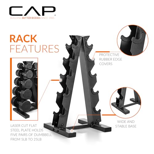 CAP Barbell 150 LB Coated Hex Dumbbell Weight Set with Vertical Rack | Multiple Options - color: Red Rack, style: 12-Sided Black Handle